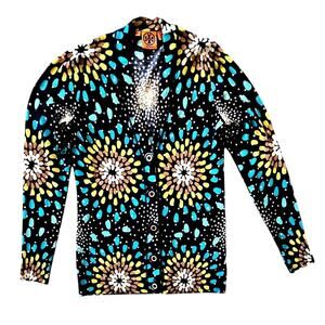 Tory Burch 100% Merino Wool Cardigan Sweater, Sunburst, Sz M, Multi color